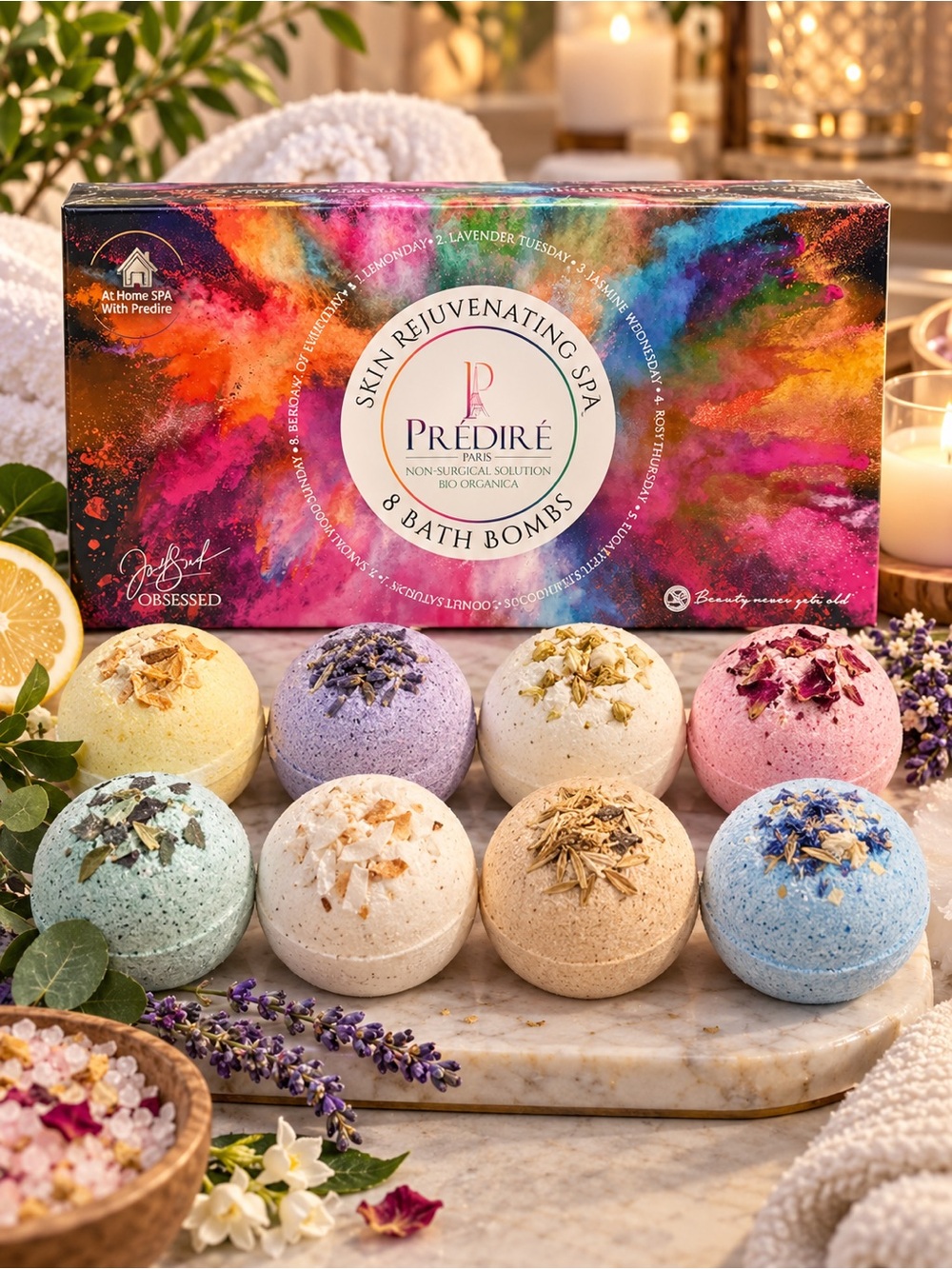 Prédiré Paris Skin Rejuvenating Spa 8 Bath Bomb Gift Set Assorted Scents